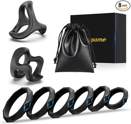 8-Piece Premium Silicone Cock Ring Set for Men