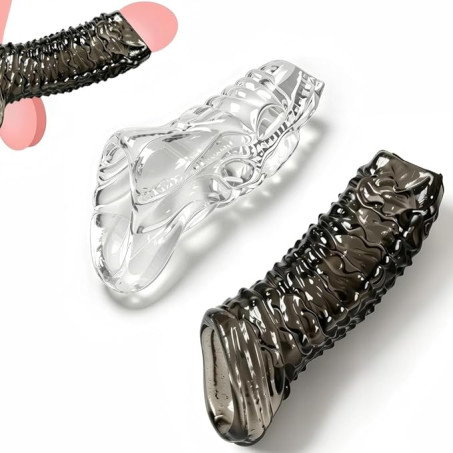 2-Piece Reusable Silicone Bump Massage Penis Ring and Cock Sleeve Set