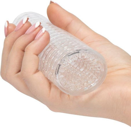Open-Ended Clear Stretchy Textured Male Masturbator Stroker