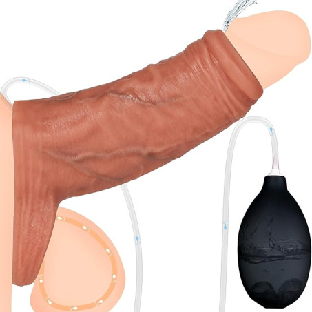 Realistic Silicone Squirting Penis Sleeve with Open Tip & Support Ring