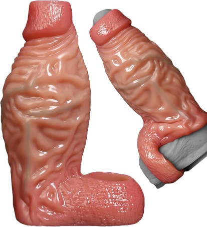 7.28 Inch Realistic Half-Wrap Silicone Penis Sleeve with Support Ring