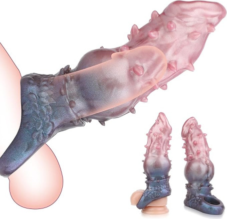 Textured Liquid Silicone Fantasy Knot and Mace Penis Sleeve and Ring