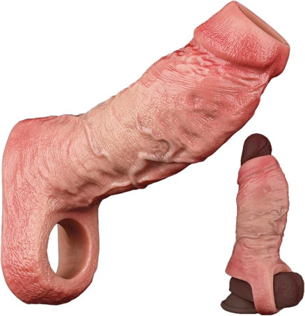 Realistic Silicone Open-End Girth-Enhancing Penis Sleeve and Ring