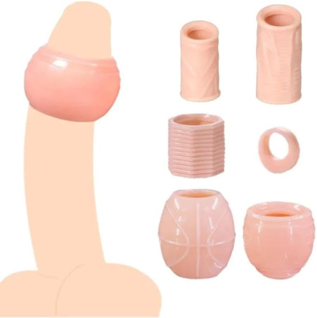 6-Piece Silicone Foreskin Correction Cock Ring and Penis Sleeve Set