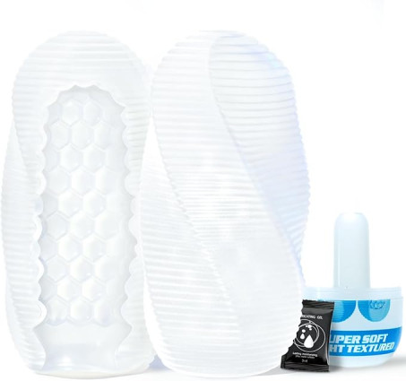 Realistic Spiral TPE Penis Sleeve with Storage and Drying Rod