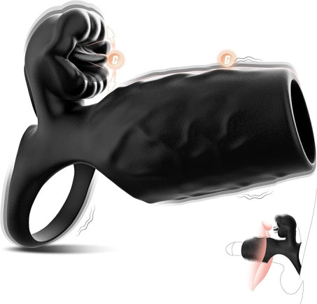 Rechargeable Vibrating Cock Ring with Silicone Penis Sleeve for Couples