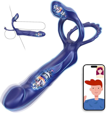 3-in-1 App-Controlled Vibrating Strap-On Dildo with Dual Motors and Ball Ring