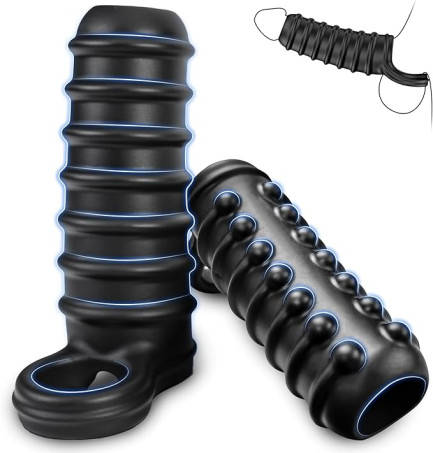 3D Textured Penis Sleeve with Scrotum Ring Girth Enhancer