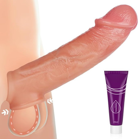 Vikkiy Realistic Liquid Silicone Penis Sleeve with Ball Stretcher
