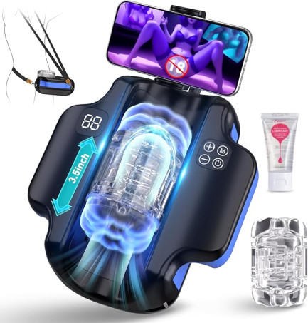 10cm Telescopic Auto-Thrusting Masturbator Machine with Wearable Strap