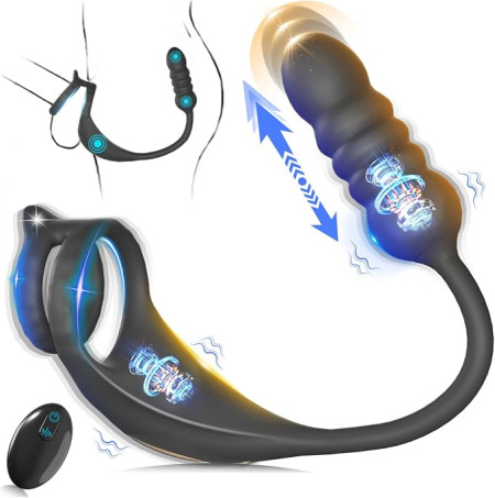 Thrusting Prostate Massager and Vibrating Cock Ring Combo with Remote