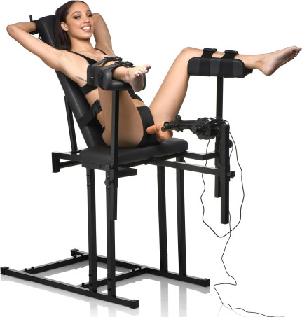 Master Series Ultimate Fully Adjustable Obedience Chair with Sex Machine – Thrusting Dildo for Men