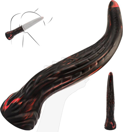 14.5-Inch Black and Red Fantasy Monster Dildo with Suction Base