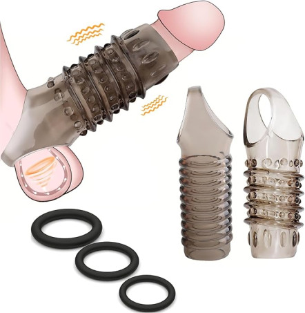 Textured Silicone Penis Sleeve and Cock Rings Set