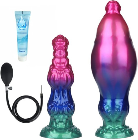 Adjustable Inflatable Silicone Butt Plug with Hand Pump and Suction Base