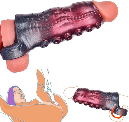 Textured Tentacle Liquid Silicone Penis Sleeve with Cock Ring
