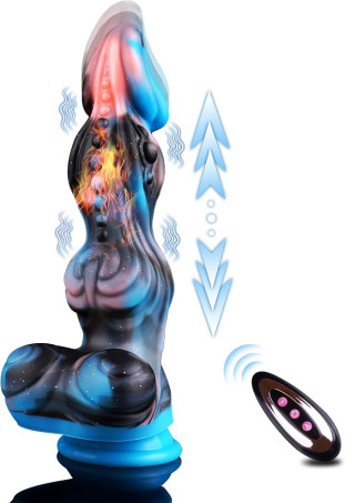 9.75-Inch 4-in-1 Thrusting, Vibrating, and Heating Knotted Monster Dildo with Suction Base