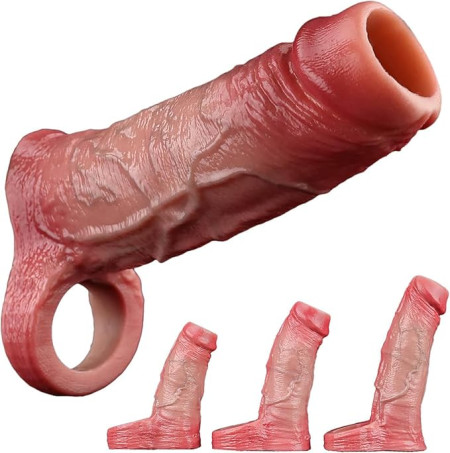 Realistic Open Tip Penis Sleeve with Triple Support Ring