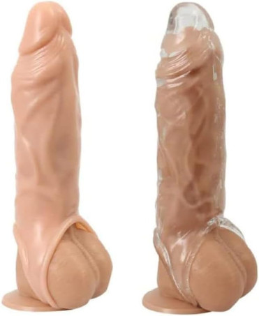 Textured TPR Reusable Extended Penis Sleeve and Ring 2-Pack