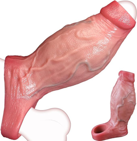 Semi-Covered Realistic Large 2.5-Inch Diameter Penis Sleeve and Cock Ring