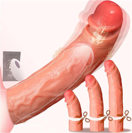 Trimmable Liquid Silicone Vibrating Penis Sleeve with Remote Control
