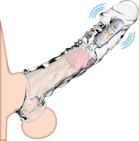 Reusable TPE Vibrating Penis Sleeve and Extender with Testicle Ring