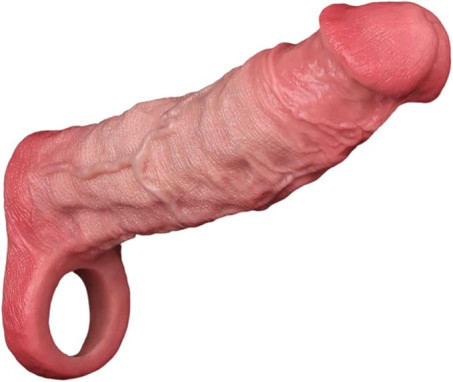 7.05-Inch Realistic Silicone Penis Sleeve Extender with Dual Cock Rings